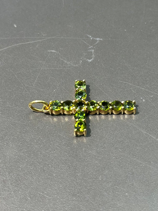 18K Gold Peridot Cross Pendant