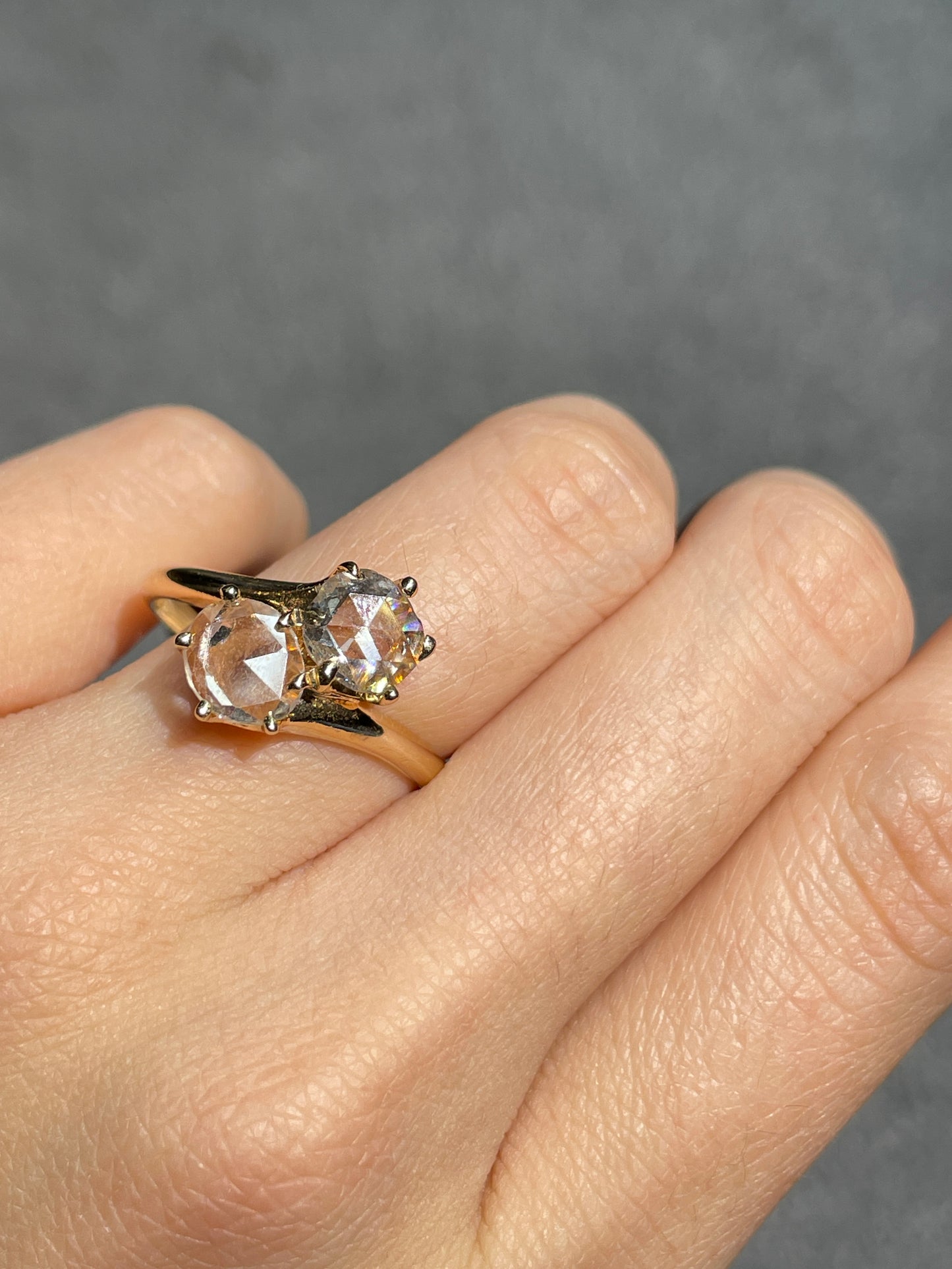 Antique 14K Gold Rose Cut Diamond Toi Et Moi Ring