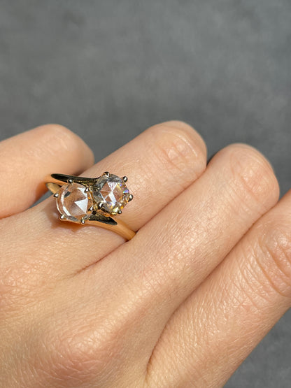 Antique 14K Gold Rose Cut Diamond Toi Et Moi Ring
