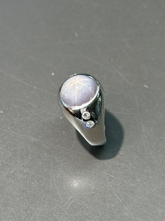 18K Gold Star Sapphire Diamond Gypsy Ring