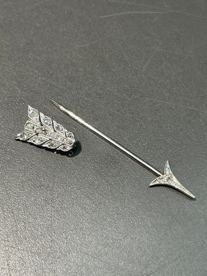 Antique Platinum 0.22 CTW Diamond Arrow Jabot Pin
