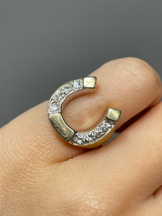 Vintage 14K Yellow Gold 0.32 CTW Diamond Horseshoe Ring