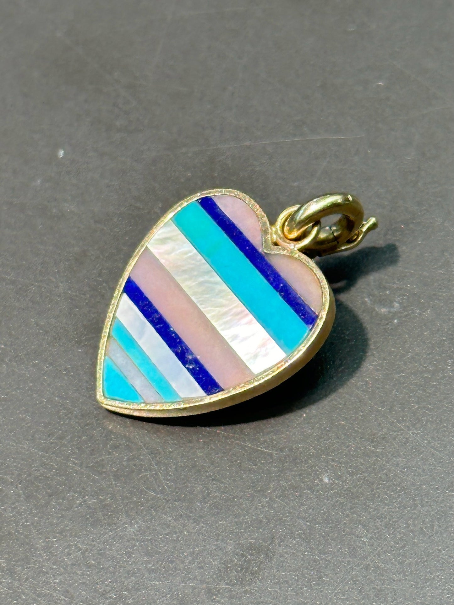 Storrow 14K Yellow Gold Eloise Gemstone Inlay Striped Heart Pendant Charm