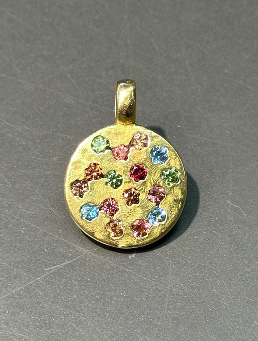 18K Gold Scattered Gemstone Pendant