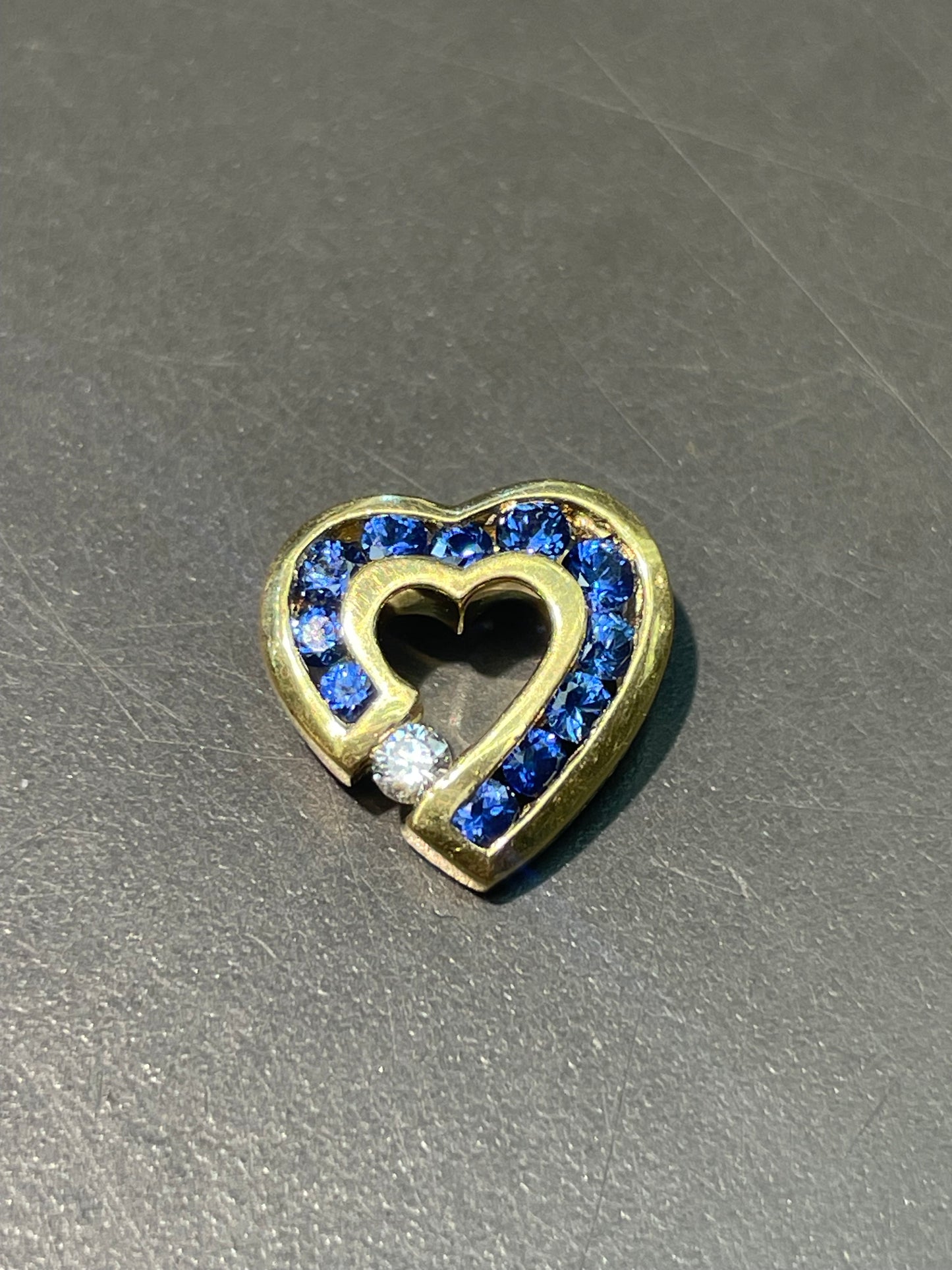 Charles Krypell 18K 金蓝宝石钻石心形滑动吊坠