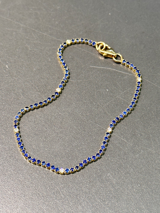 18K Gold Sapphire and Diamond Tennis Bracelet