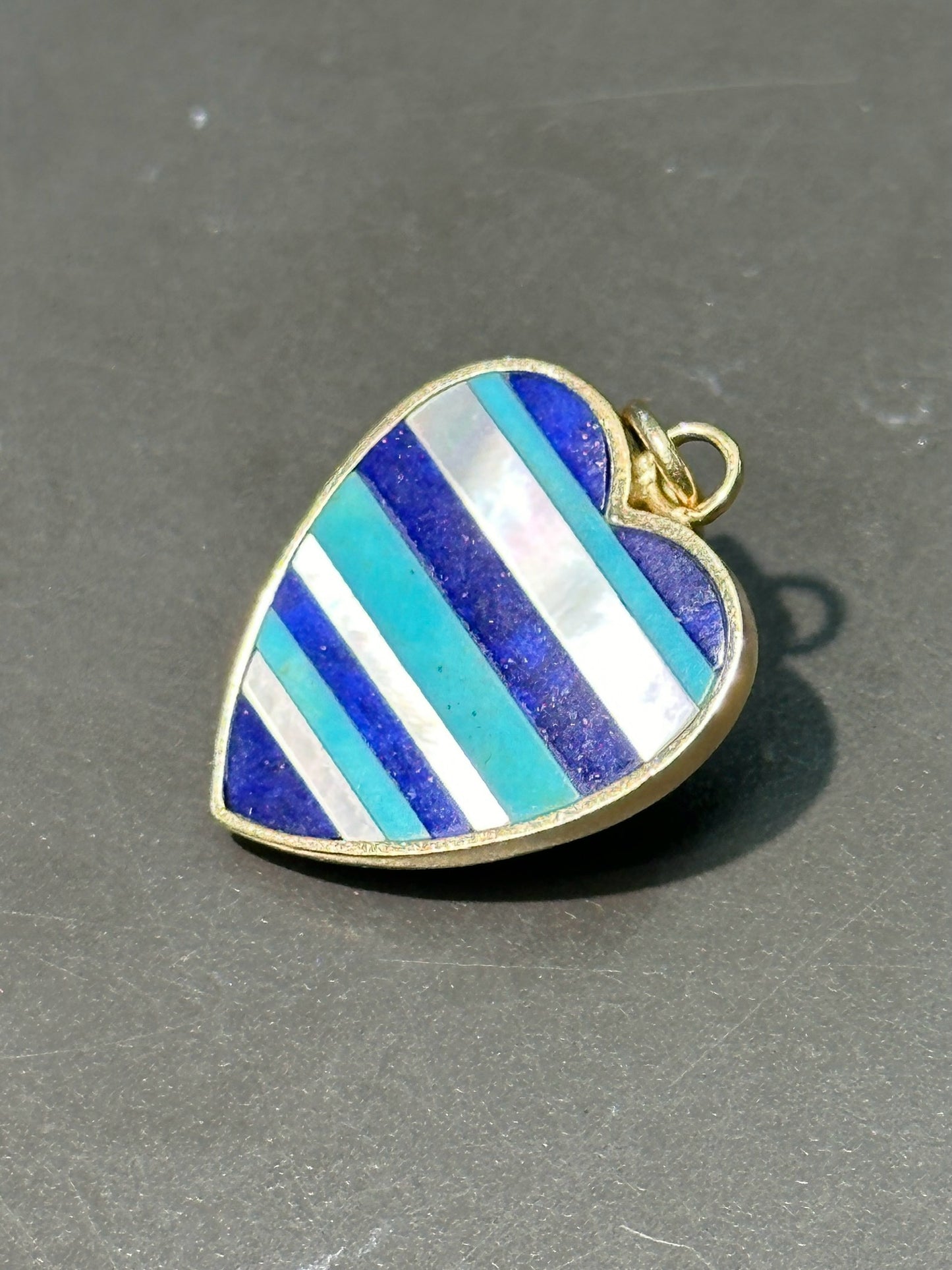 Storrow 14K Yellow Gold Eloise Gemstone Inlay Striped Heart Pendant Charm