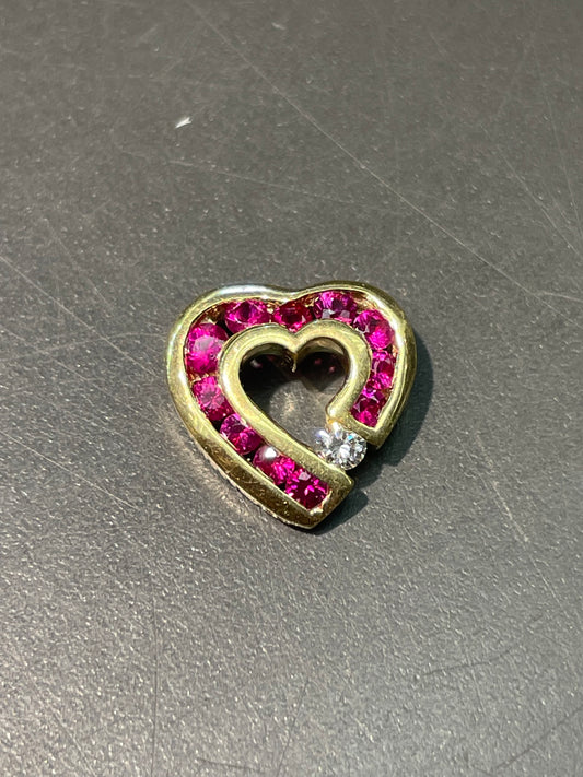 Charles Krypell 18K 金红宝石钻石心形滑动吊坠