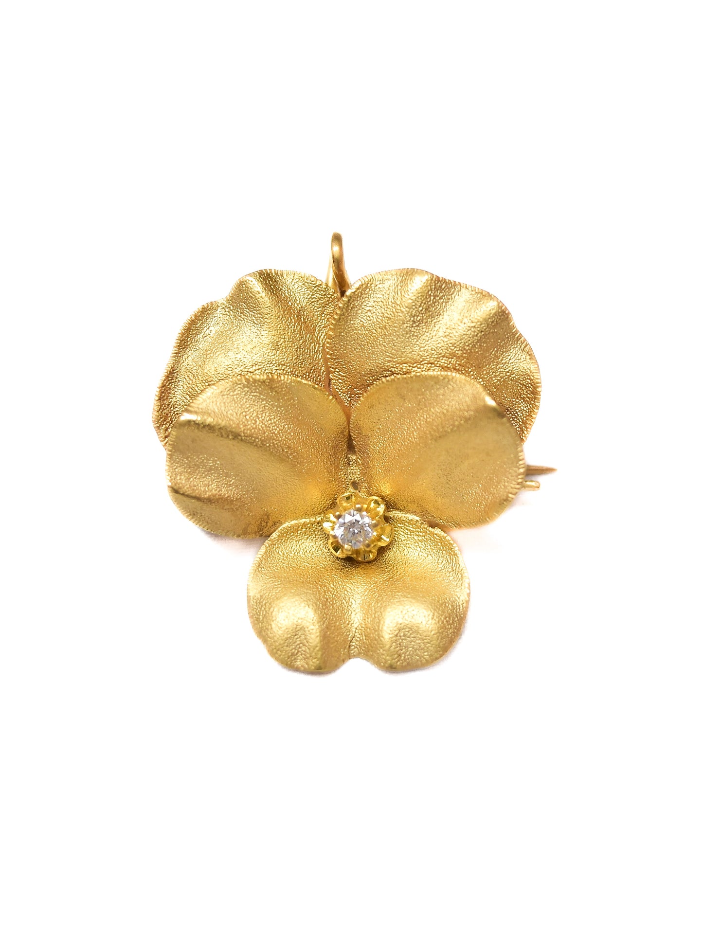 Antique 14K Gold Diamond Pansy Brooch Pendant