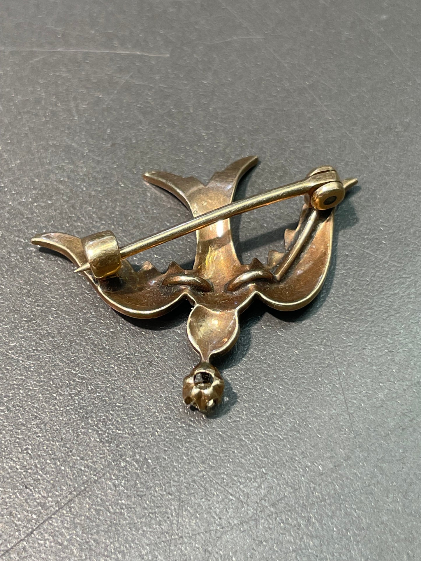 Vintage 14K Yellow Gold Seed Pearl Diamond St. Esprit Dove Brooch