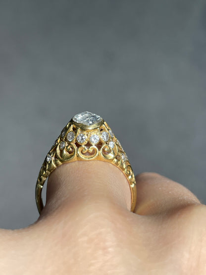 Antique 18K Gold 1.0 CTW Rose Cut Marquise Cut Diamond Ring