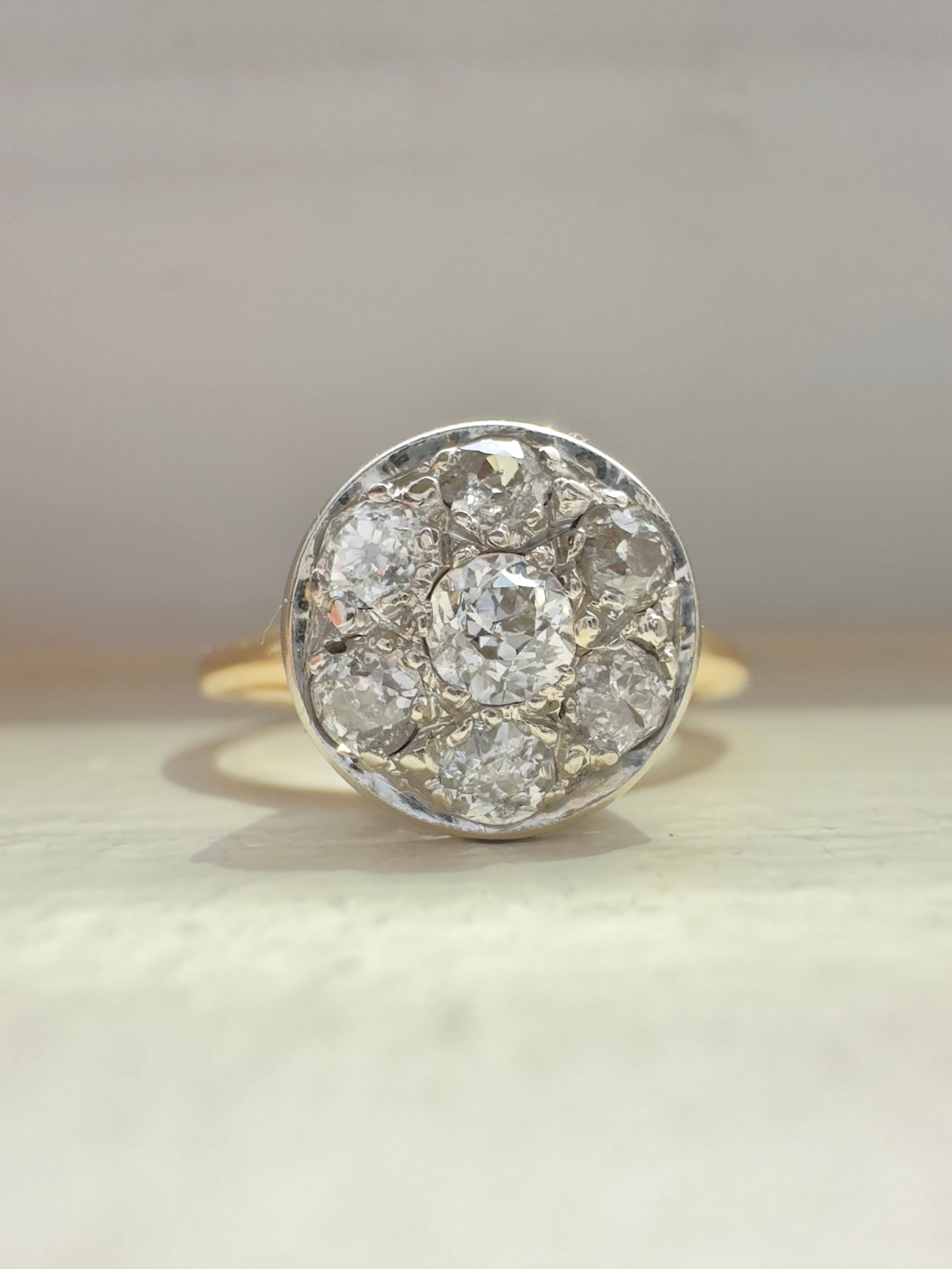 Antique Platinum 14K Gold Diamond Cluster Ring SZ 4.5