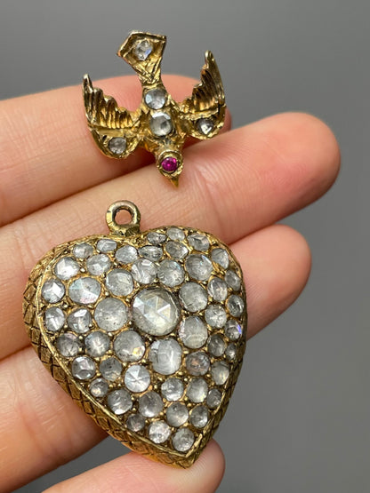 Antique 14K Yellow Gold 4.0 CTW Rose Cut Diamond St. Esprit Heart Pendant