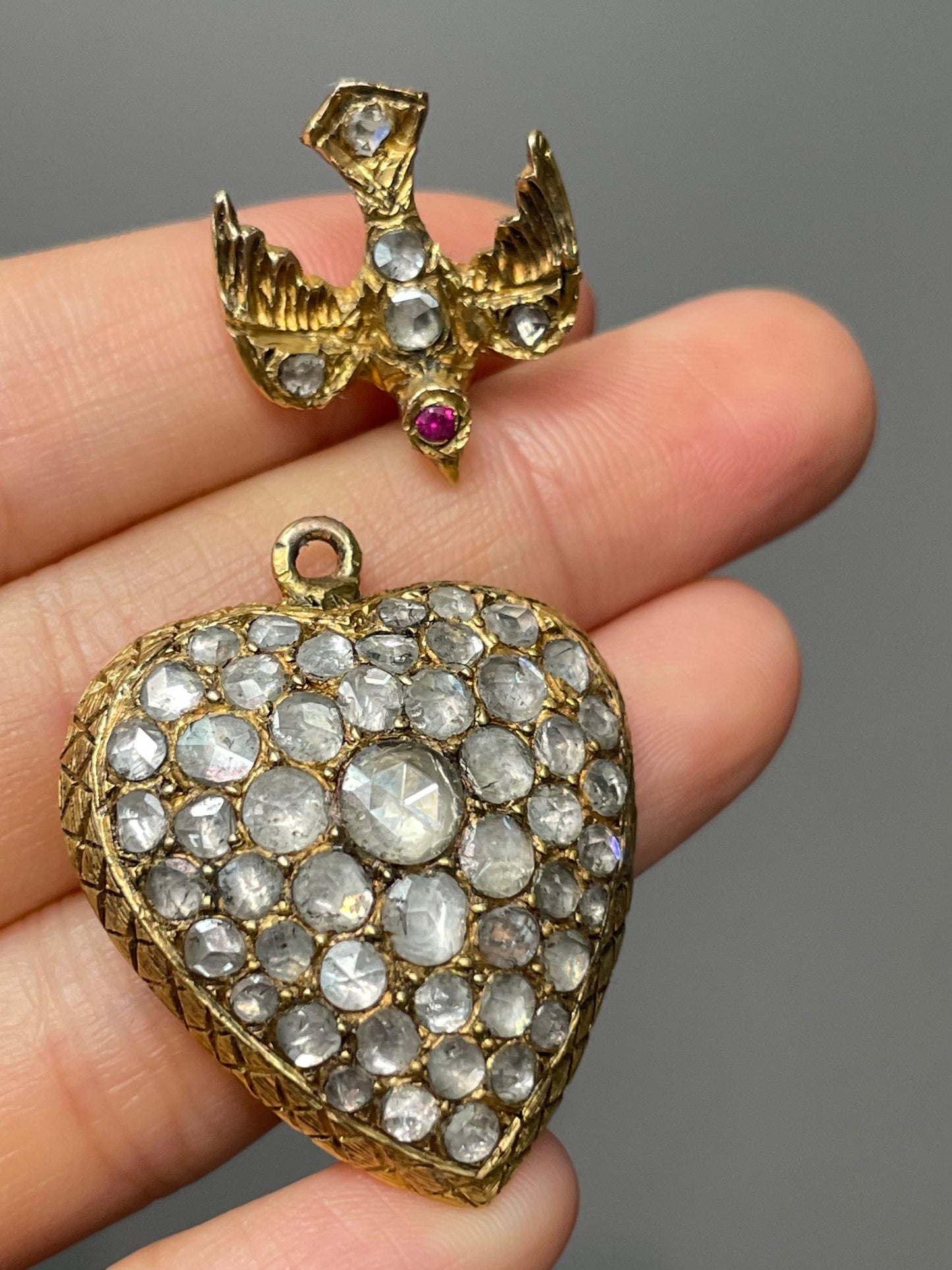 Antique 14K Yellow Gold 4.0 CTW Rose Cut Diamond St. Esprit Heart Pendant