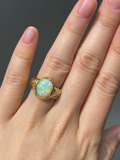 Contemporary 18K Gold Opal Diamond Coil Band Ring