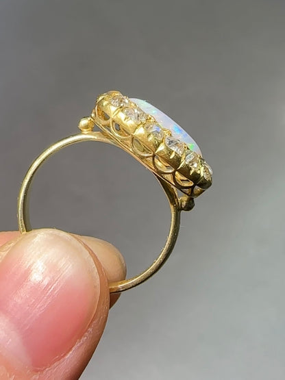 古董 14K 金 1.04 CTW 蛋白石钻石光环东向西戒指