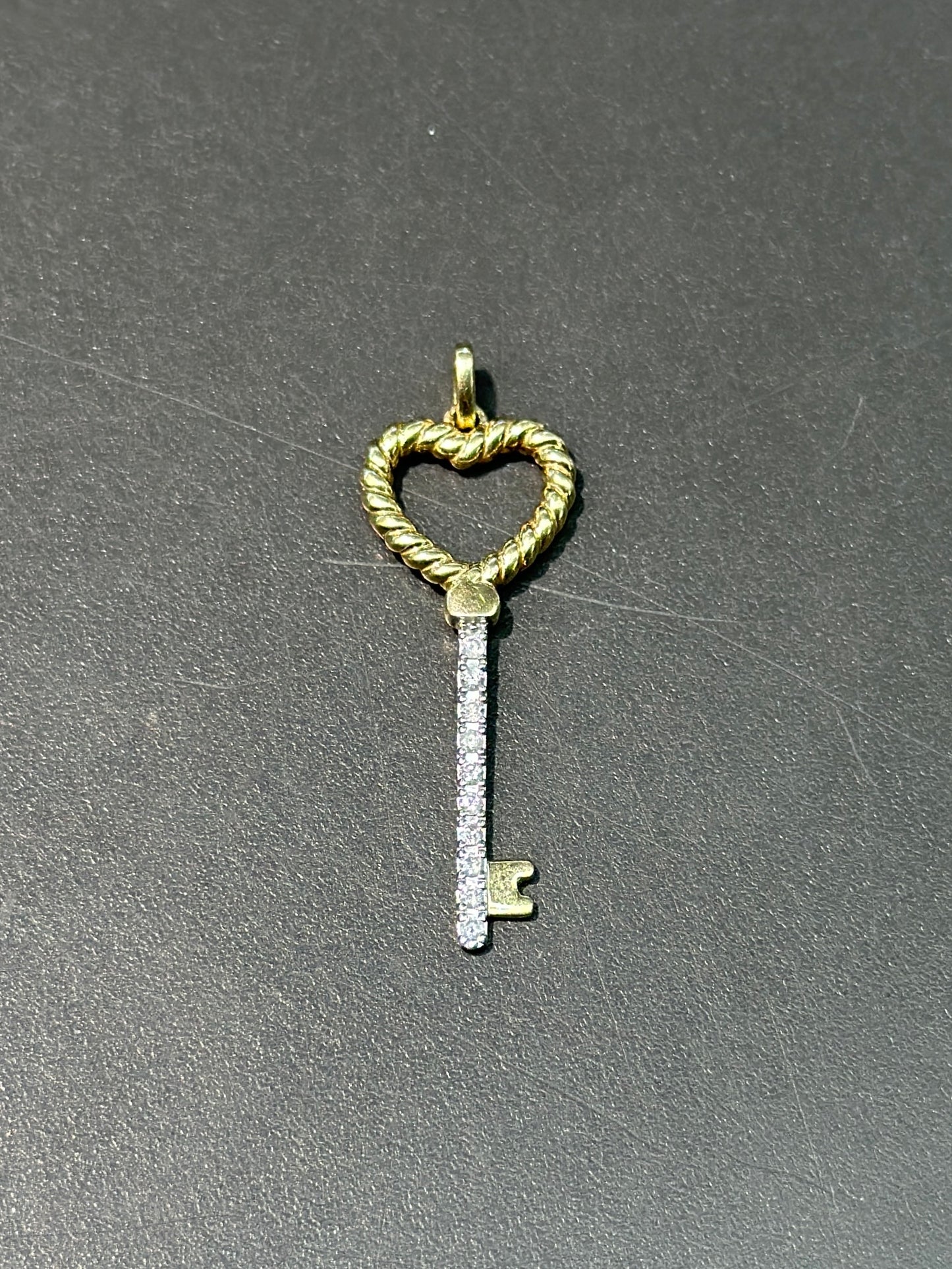 14K Gold Diamond Heart Key Pendant