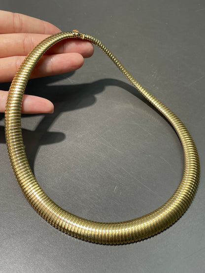 Retro 14K Yellow Gold Tubogas Slinky Chain Choker Necklace