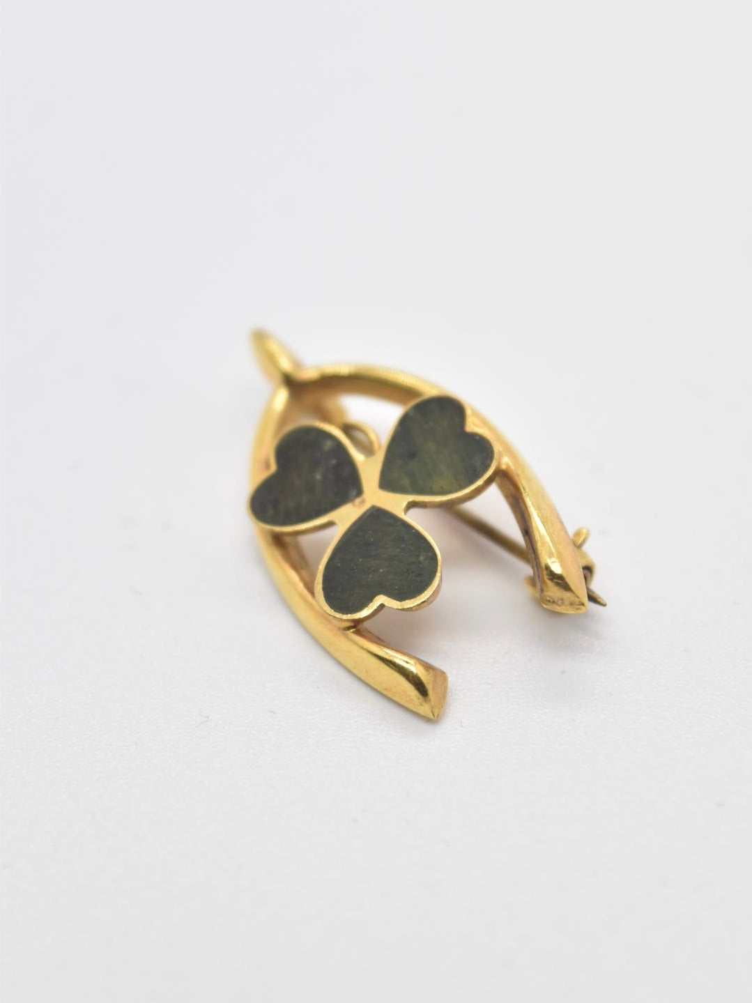 Vintage 9K Gold Clover Horse Shoe Brooch