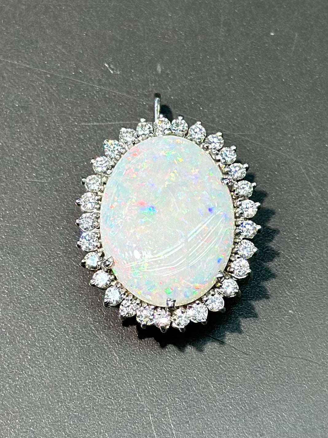 14K Gold Opal Diamond Halo Pendant Brooch