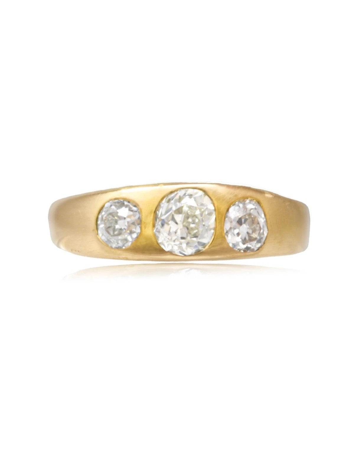 [ON HOLD] Antique 14K Gold Three Stone Old Mine Cut Diamond Gypsy Ring
