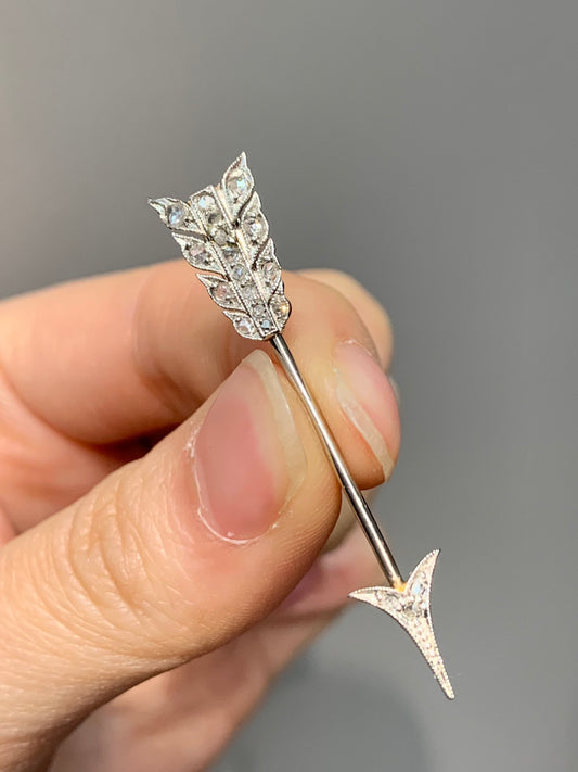 Edwardian Platinum Diamond Arrow Jabot Brooch