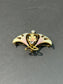 Art Nouveau 14K Gold Ginkgo Leaf Diamond and Pearl Enamel Brooch