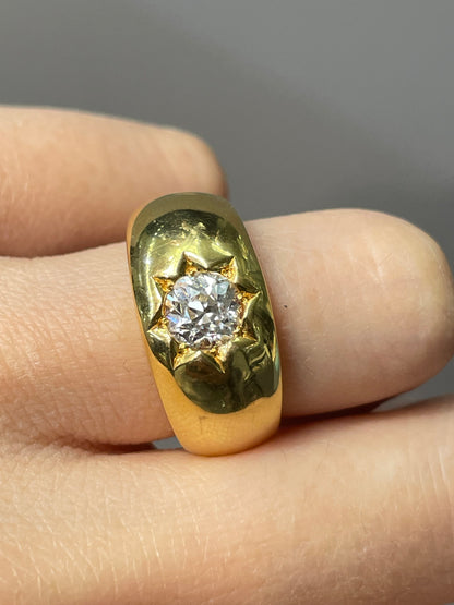 14K Yellow Gold 0.85 CTW Old Mine Cut Diamond Starburst Ring