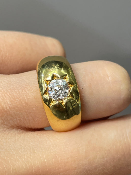 14K Yellow Gold 0.85 CTW Old Mine Cut Diamond Starburst Ring