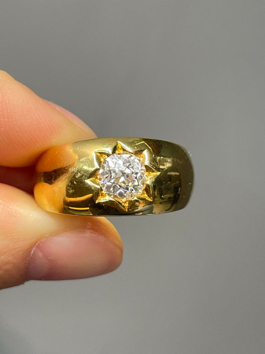 14K Yellow Gold 0.85 CTW Old Mine Cut Diamond Starburst Ring