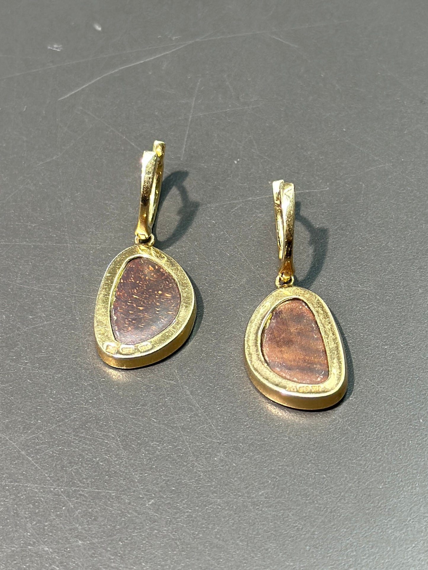 14K Gold Natural Boulder Opal Diamond Earring