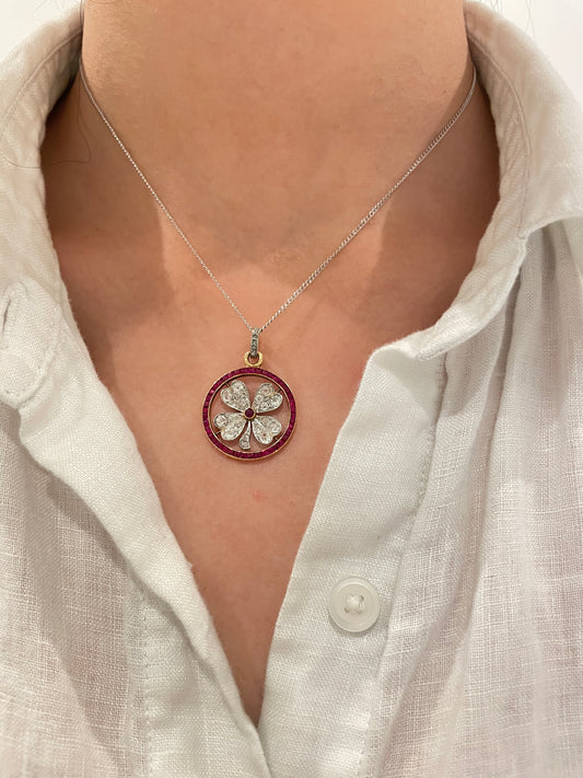 Art Deco French Platinum Four Leaf Clover Shamrock Pendant