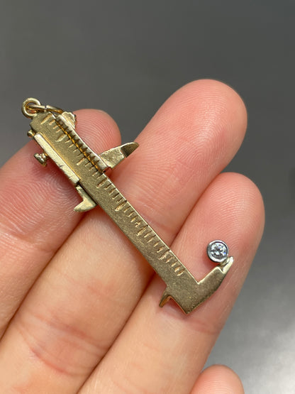 Vintage 14K Gold Diamond Working Caliper Charm