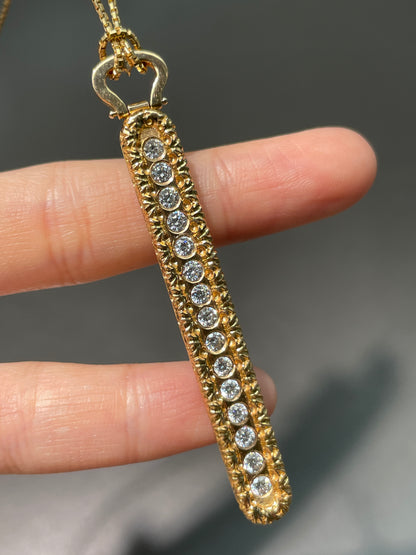 18K Gold Roberto Coin Cento Diamond Bar Pendant Necklace