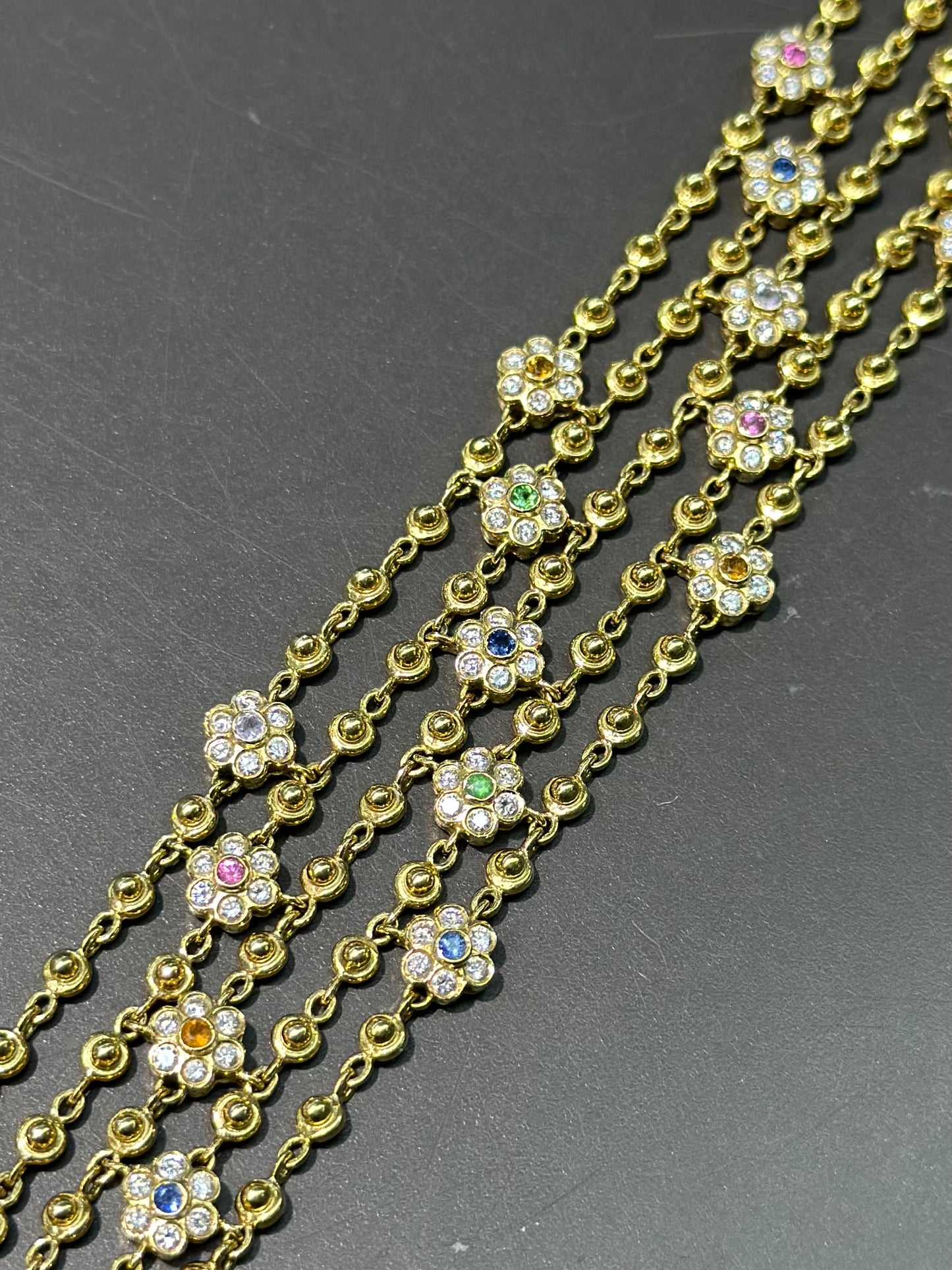 18K Gold Diamond Multi-Gemstone Flower Bracelet