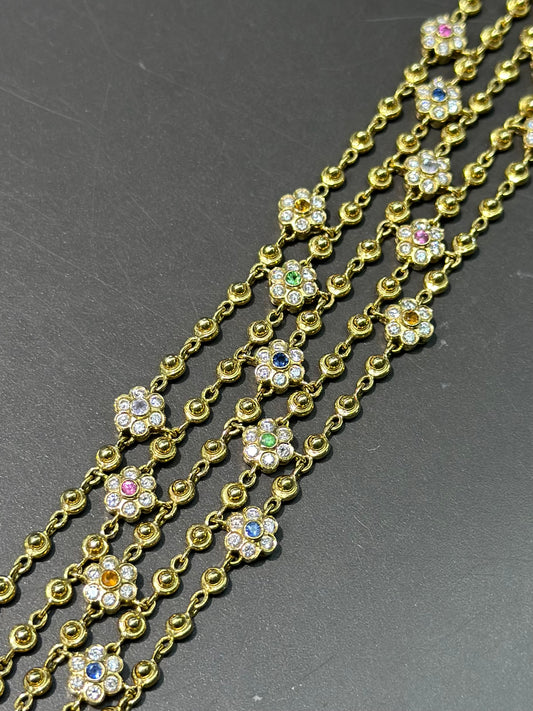 18K Gold Diamond Multi-Gemstone Flower Bracelet