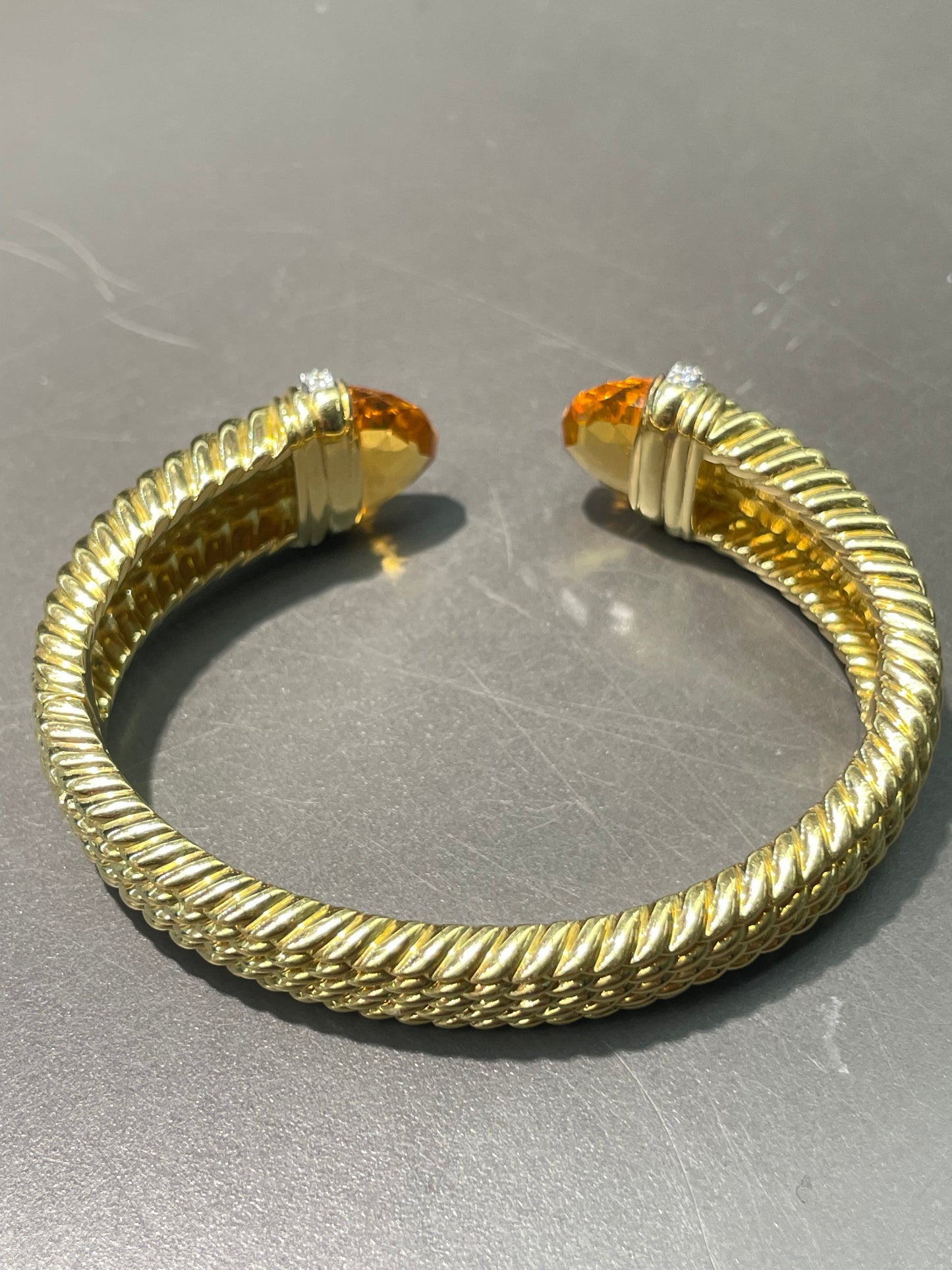 David Yurman 18K Gold Citrine Diamond Bypass Bangle Bracelet
