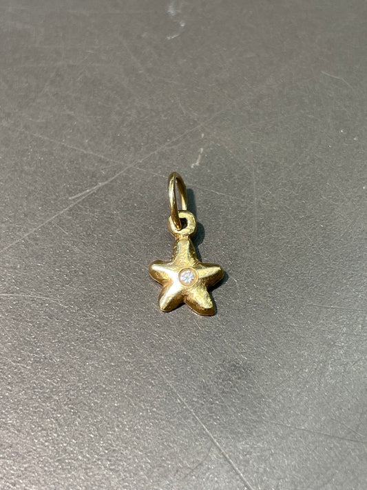 复古 14K 黄金钻石星形吊饰