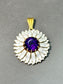 Victorian 18K Gold Amethyst White Enamel Daisy Pendant