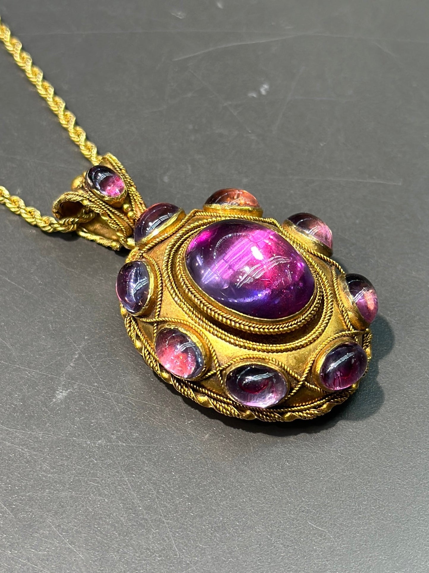 Victorian Etruscan 14K Gold Amethyst Locket