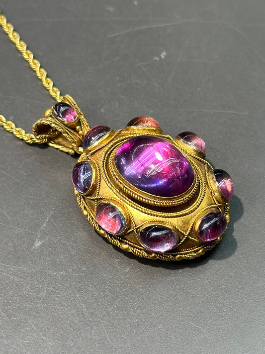 Victorian Etruscan 14K Gold Amethyst Locket