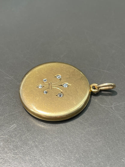 Antique 14K Gold 0.18 CTW Diamond Fleur De Lis Locket Pendant