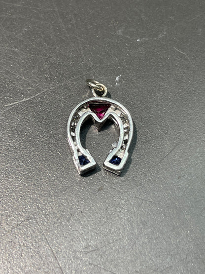 Art Deco Platinum Ruby Sapphire Diamond Horseshoe Charm