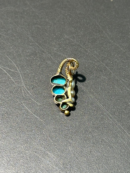 维多利亚 14K 金珍珠和绿松石蝴蝶吊饰