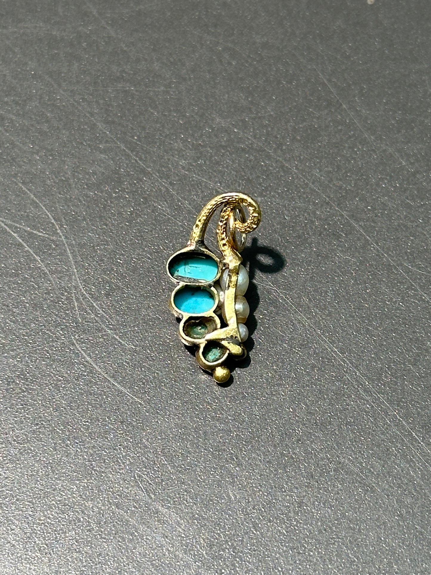 Victorian 14K Gold Pearl and Turquoise Butteryfly Charm