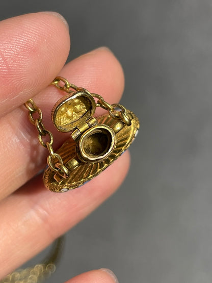Antique 18K Gold Enamel Forget Me Not Perfume Bottle Pendant
