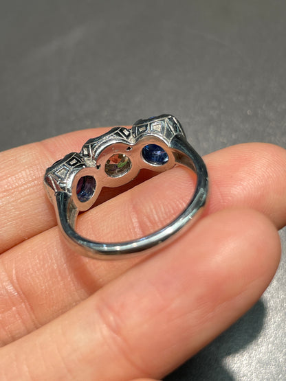 Platinum 1.41 CTW Diamond Ceylon Sapphire Three Stone Ring