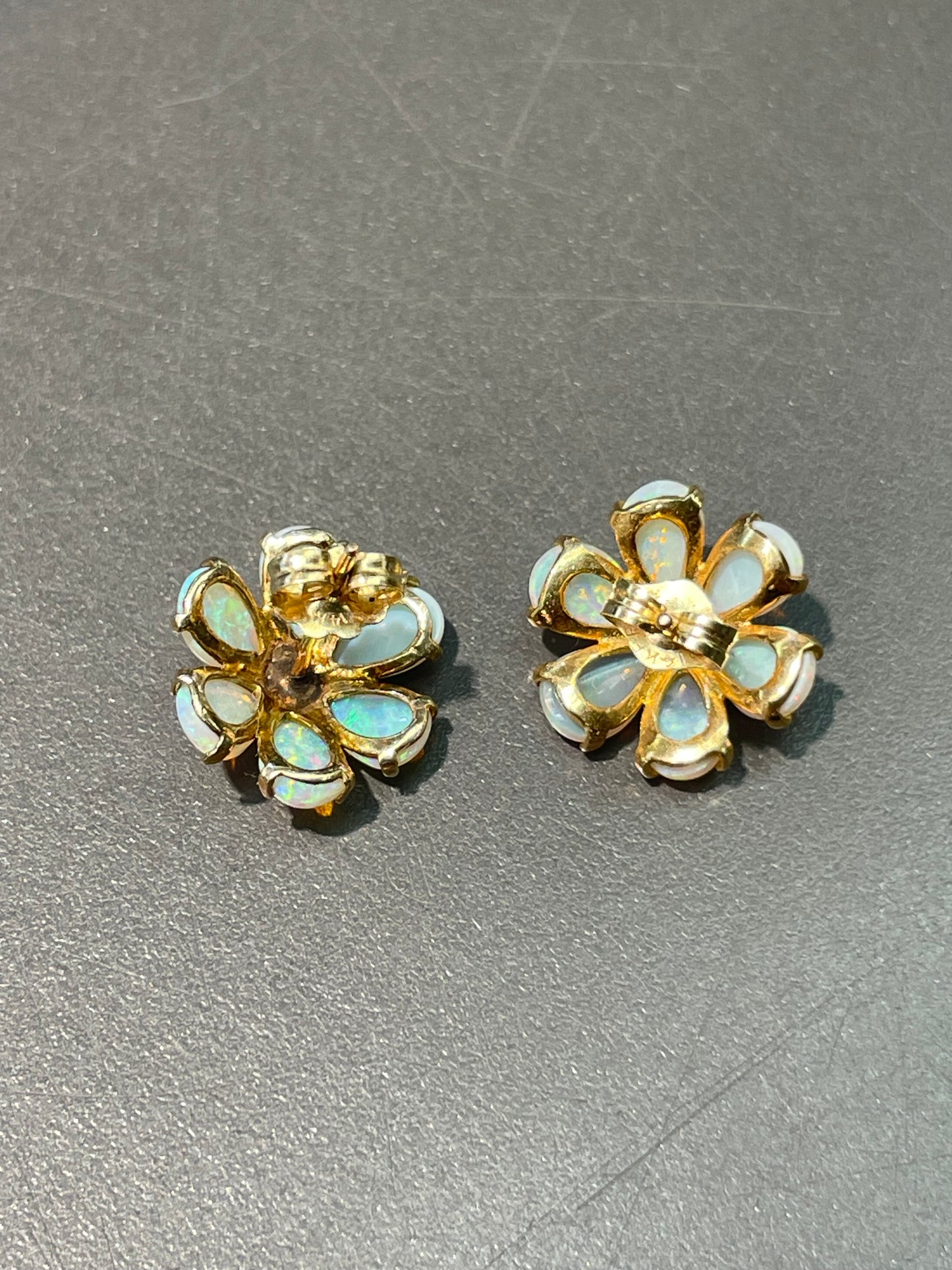 14K Yellow Gold Opal Cluster Earring
