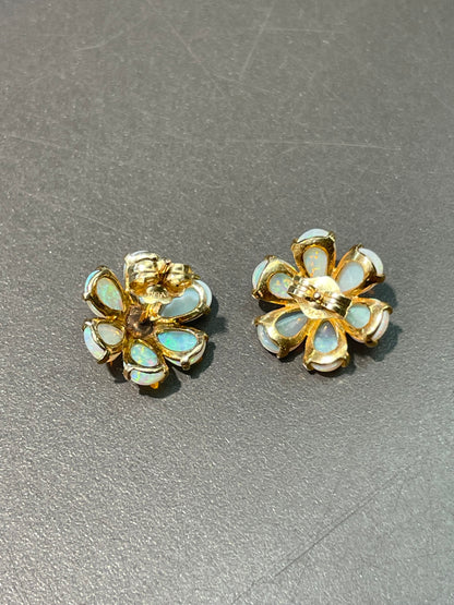 14K Yellow Gold Opal Cluster Earring