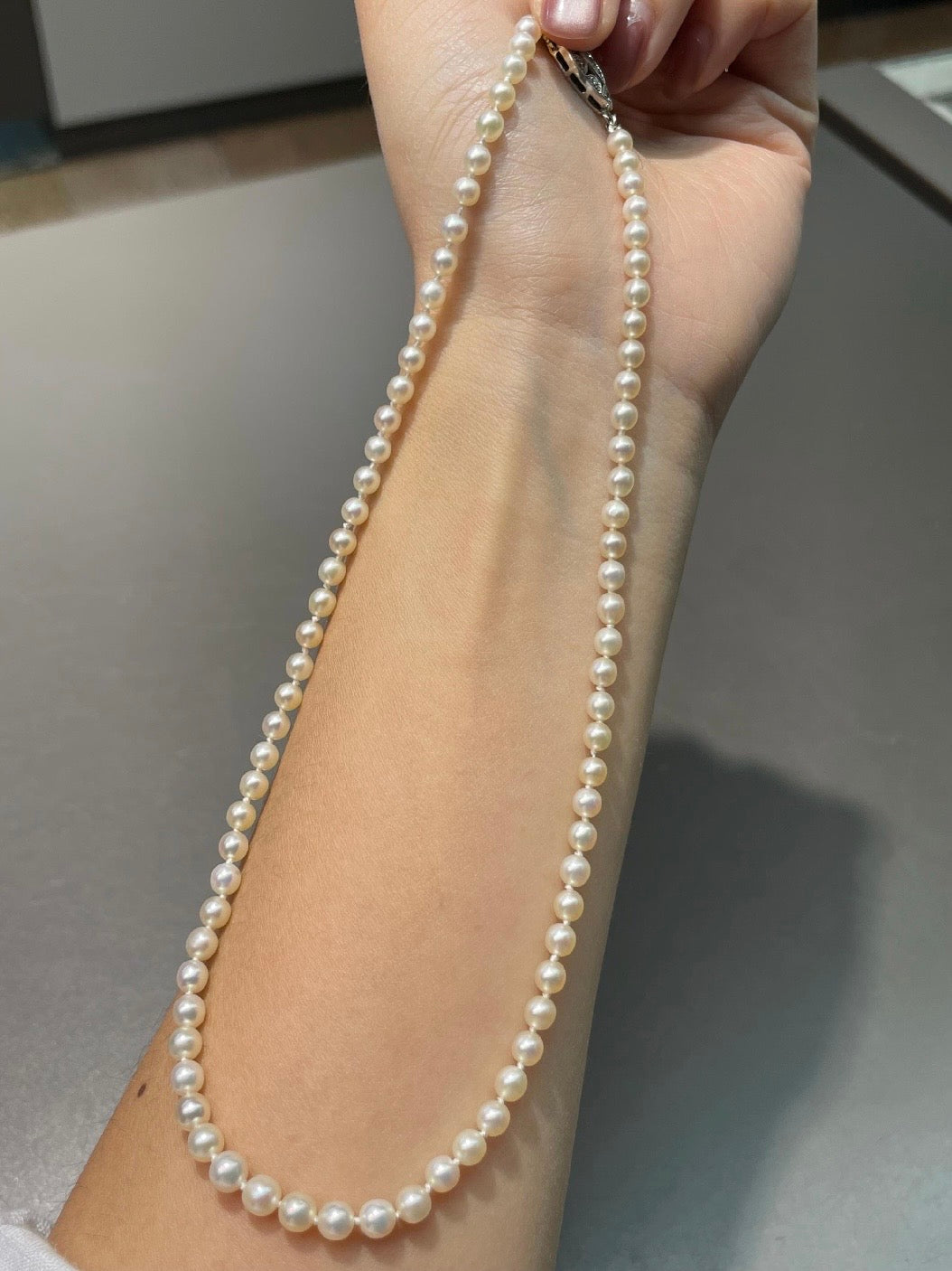 Edwardian GIA 14K White Gold 4.8 mm Natural Saltwater Pearl Necklace